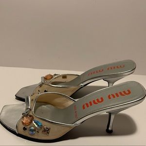 COPY - RARE Silver Miu Miu mules (gems kitten heel)